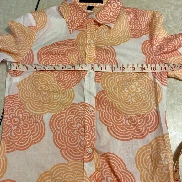 Express Design Studio Orange‎ Floral 100% Cotton Button Down Size S - Picture 8 of 8
